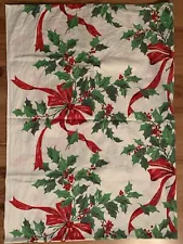 Vintage Christmas Holly & Red Ribbon Tablecloth