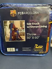 FC Barcelona Silk Touch Sherpa Lined Throw Blanket 50" x 60"