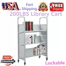 Library Cart 200LBS With V-Shaped Rolling Book Cart for Libraries Shelves