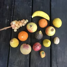 VTG Alabaster Stone Fruit Lot 14 Apple Banana Peach Apricot Matte Finish Italy