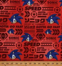 Cotton Sonic the Hedgehog Gotta Go Fast Kids Fabric Print by the Yard D476.52