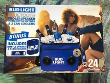 BUD LIGHT Blue Soft Cooler With Built in Bluetooth Speaker Portable Rechargeable