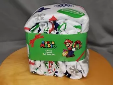 Super Mario 4 Piece Flannel Full Bed Sheet Set "Happy Holiday's" Theme New