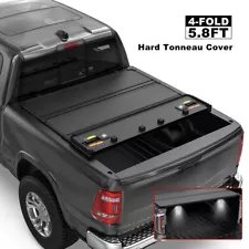 5.7/5.8FT 4-Fold Hard Tonneau Cover For 2009-2024 Ram 1500 Truck Bed w/ LED Lamp