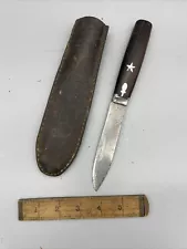 Civil War Knife Acorn And Star With Leather Sheathe Braz. Rosewood Handle 9”