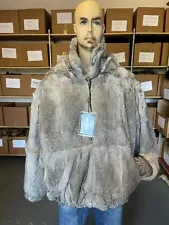 NEW Mens Genuine Rabbit 100% Genuine Fur Winter Coat Jacket Chinchilla Gray