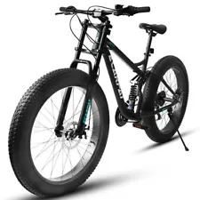 26 In Fat Tire Mountain Bike 4 In Knobby Tires Full-Suspension 21 Speed for Men