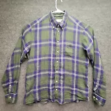 New ListingETON Linen Shirt Adult 2XL Green Blue Plaid Button Up Long Sleeve