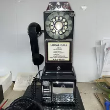 Crosley Black Retro System Long Distance Old Pay Coin Dial Telephone W/key