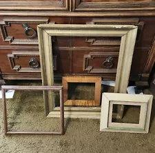 Lot of 4- Vintage Old Solid Wood Picture Frames 1- Large 3-Small See Description