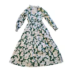 Hyacinth House Green White Floral Ruffle Collar Long Dress Womens Size XS