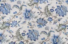 4 Drapes Most Lovely Blue Bell French Jacobean Floral Ivory Linen CUSTOM WORK OK