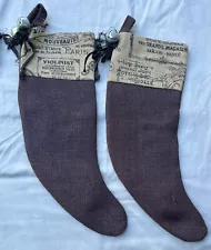 2 Handmade BURLAP CHRISTMAS STOCKING 21" Long each #15