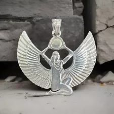 Vintage Silver Ancient Egyptian Goddess Isis Wings Amulet Pendant Handmade