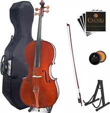 Cecilio 4/4CCO-300 Wood Cello w/ Hard & Soft Case, Stand, Bow, Bridge - Varnish