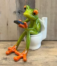 Frog On The Toilet Resin Figurine 5" x 4"