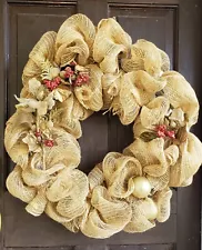 Handmade GOLD mesh CHRISTMAS WREATH DECO GOLDEN