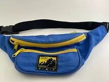 Vtg Sport Fanny Pack Blue Yellow Nylon 3 Zipper Pockets adjust Waist Bag 90's