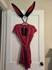 Halloween Costume - Playboy Bunny In Red - Lace Kimono Robe XXL - Ears - Gloves