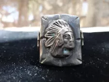 VINTAGE c. 1940S-50S MEXICAN BIKER RING INDIAN CHIEF ~ SIZE 12.5 -13