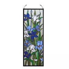 Stained Glass Window Door Panel Iris Floral Tiffany Style 12 x 32 Great Colors