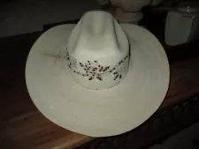 ATWOOD HEREFORD Low Crown Long Oval Ivory Embellished Straw Hat Men Sz 6-7/8