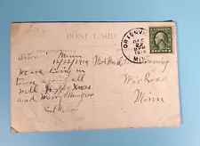 RARE 1914 Christmas Postcard with 1 Cent George Washington Stamp. WW1 Era