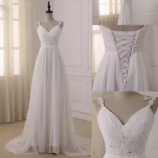 Beach Wedding Dresses Chiffon Plus Size Spaghetti Straps Beaded Bridal Gowns