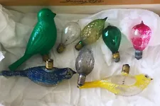 4- Antique EDISON PEAR/BALLOON Exhaust Tip Christmas Light Bulbs + BIRD BULBS