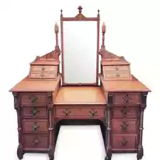 Large Antique Oak English Vanity With Mirror