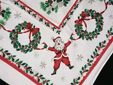 New ListingVintage Cotton Print Tablecloth 45x50" Christmas Santa 1950s Estate Sale Find