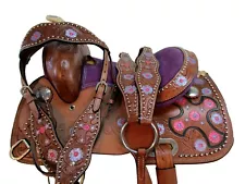 PURPLE WESTERN SADDLE 10 12 13 PLEASURE TRAIL YOUTH KIDS BARREL RACING HORSE SET