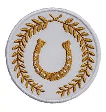 Laurel Wreath Horseshoe Embroidered Iron On Patch 2.5" Good Luck Cowboy Up Ride