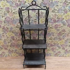 Dollhouse Miniatures Vintage Black Wrought Iron Bakers Rack with Wood Shelves