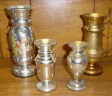 Four Antique Mercury Glass Vases