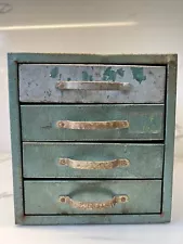 Vintage Small 4 Drawer Machinist Metal Box TEAL/GREEN Cabinet for Small Parts