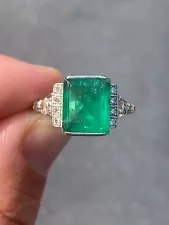 Platinum diamond 5ct natural emerald opening band ring art deco 1920s