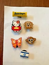 Lot of 5 Jibbitz for Crocs Shoe Charms Hello Kitty, Dog, Flag. No Butterfinger