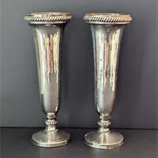 Set Of 2 Heavy Vintage Silver Plate Trumpet Vases 10" Tall Grandmillenial Style