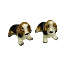 Vintage Hagen Renaker Bassett Hound Puppy Dog Pair Ceramic Animal Miniature 1.5"