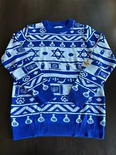 New Finrods Blue Festive Wear Holiday Ugly Hanukkah Sweater, Size Large