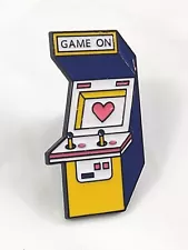 Stand Up Arcade Video Game Lapel Pin Pinback Game On Heart Metal Enamel Gaming