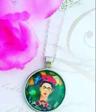 Frida Kahlo Inspired Cameo Pendant Necklace Silver Handmade