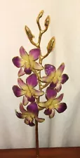 Orchids Dipped In 24k Gold. Trimmed Purple/Yellow Dendrobium Orchid Stem.