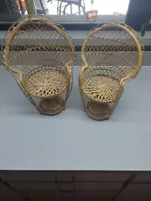 Two Wicker Peacock Fan Back Rattan Doll Chair 16” Tall See Pictures