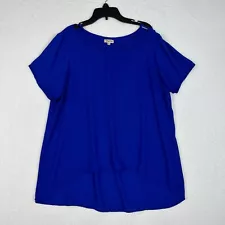 Lily White Royal Blue Blouse Womens XL Short Sleeves Cutout Neckline