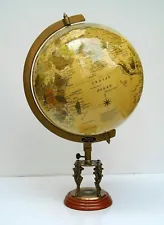 Antique 20" Globe World Map Earth Globes With Designer Lions Wooden Base Compass