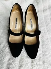 Manolo Blahnik Black Suede Mary Jane Pumps Size 37