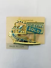 Primavera NOS VTG House For Sale Sold Gold Tone Brooch Lapel Pin Real Estate