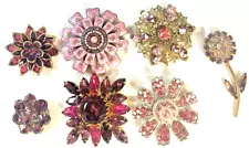 7 Piece Vintage Pretty in Pink & Purple Rhinestone Brooch Lot